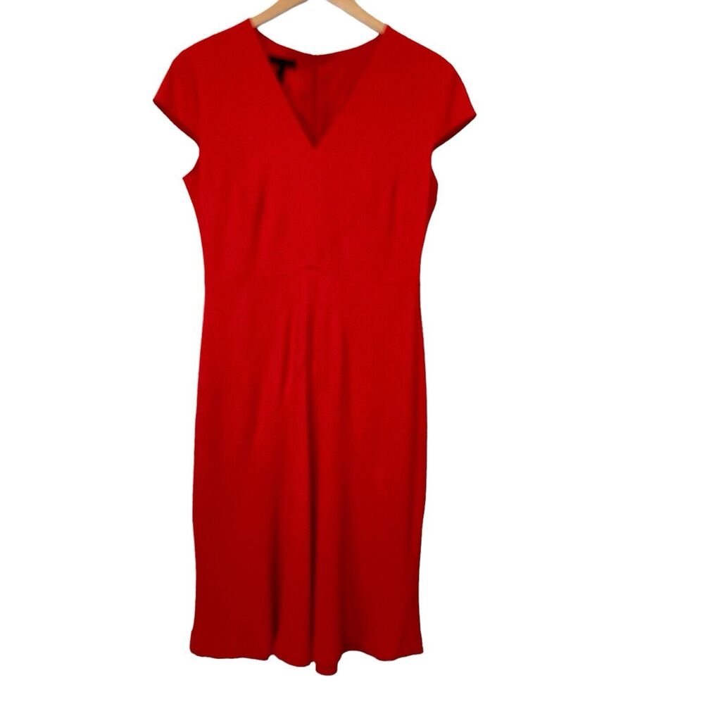 Escada Womens V Neck Short Sleeves Crepe Midi Fit & Flare Dress Red Size EU 36